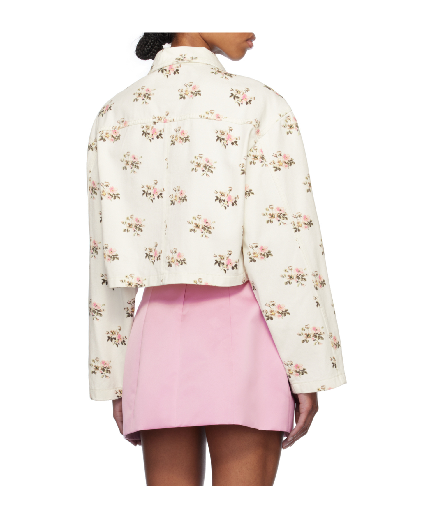 Blumarine Floral Print Rhinestone Pin Denim Jacket In Multi