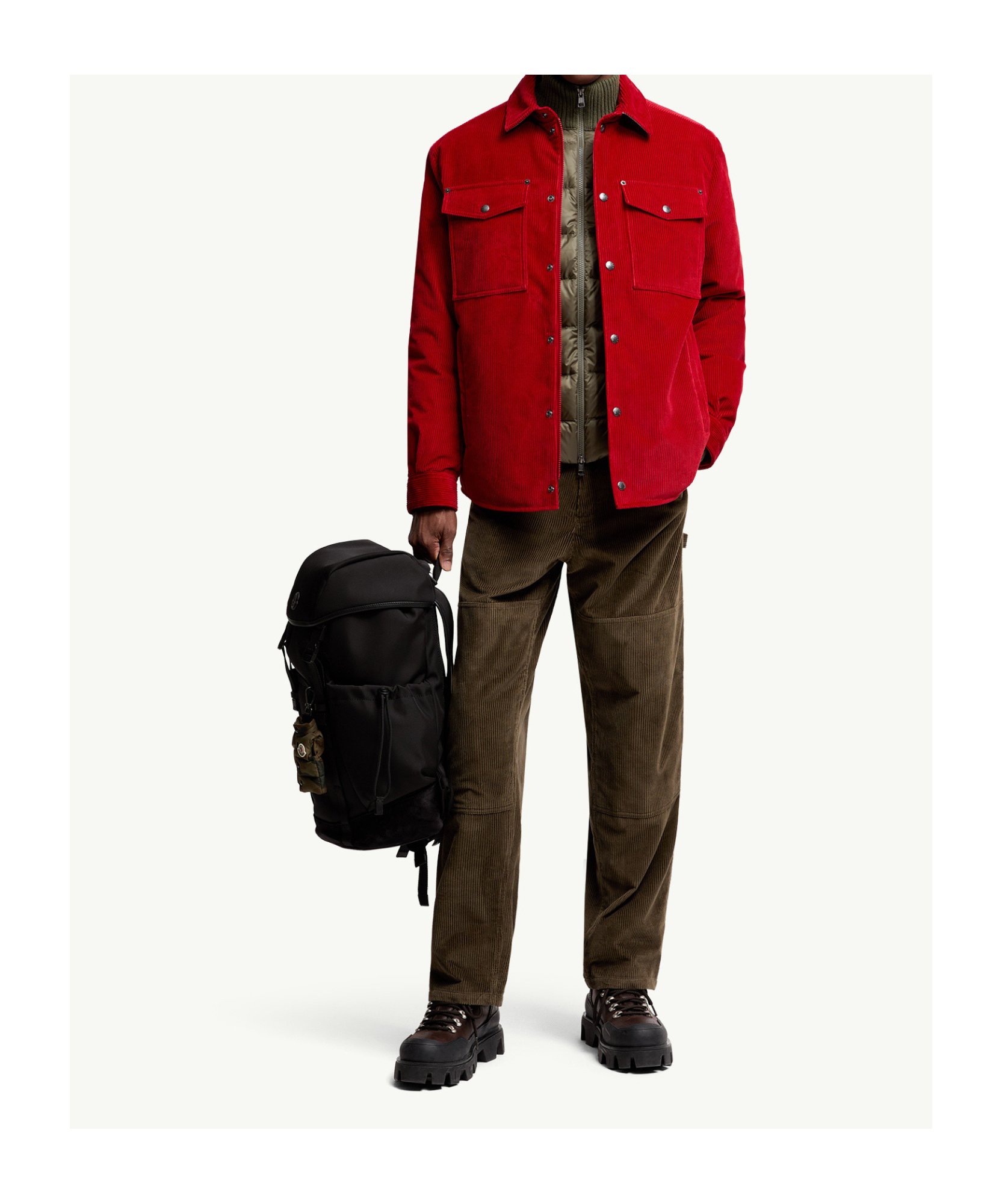Moncler Corduroy Straight Leg Drawstring Pants In Green