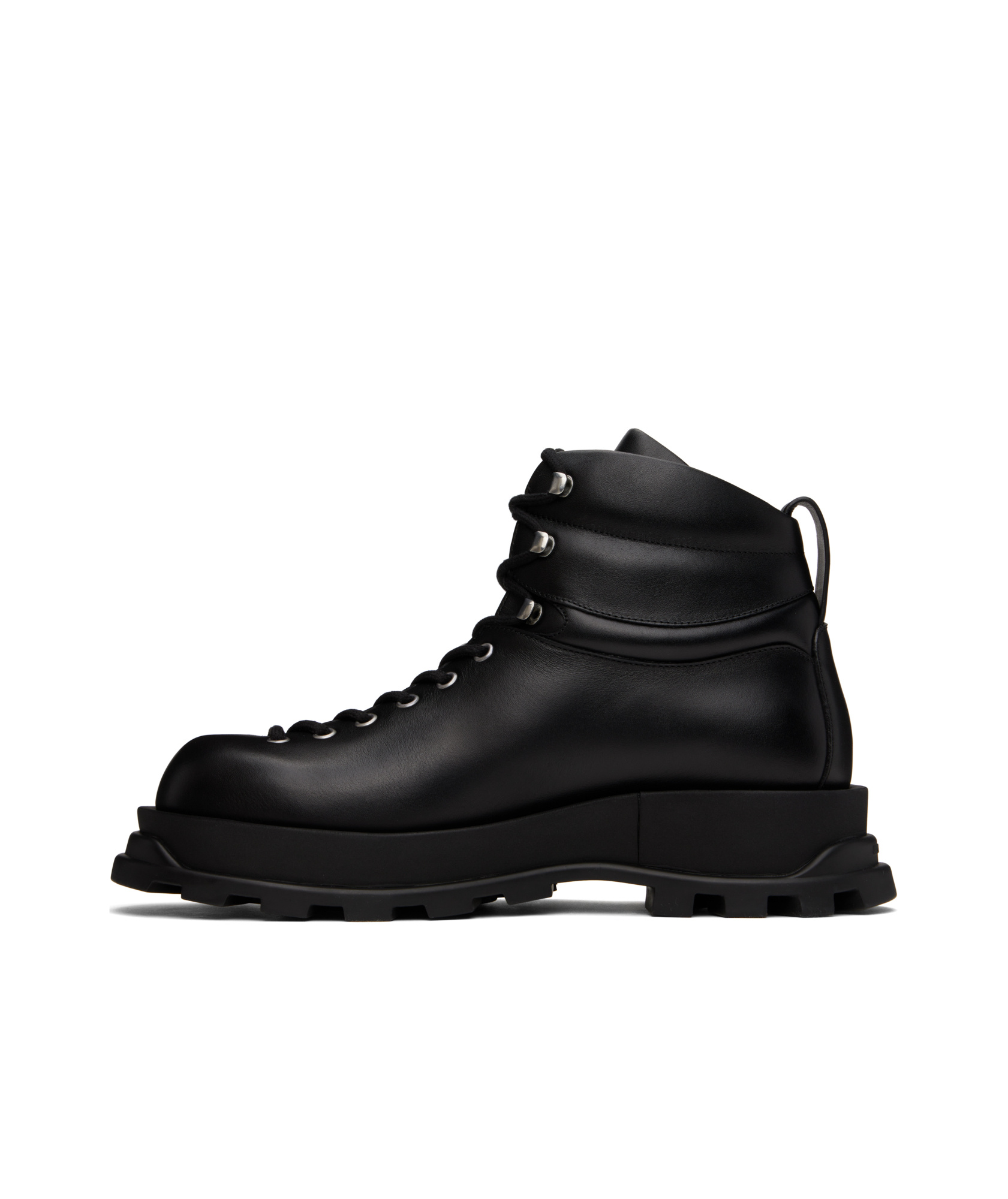 Jil Sander Lace-up Leather Ankle Boots In Black