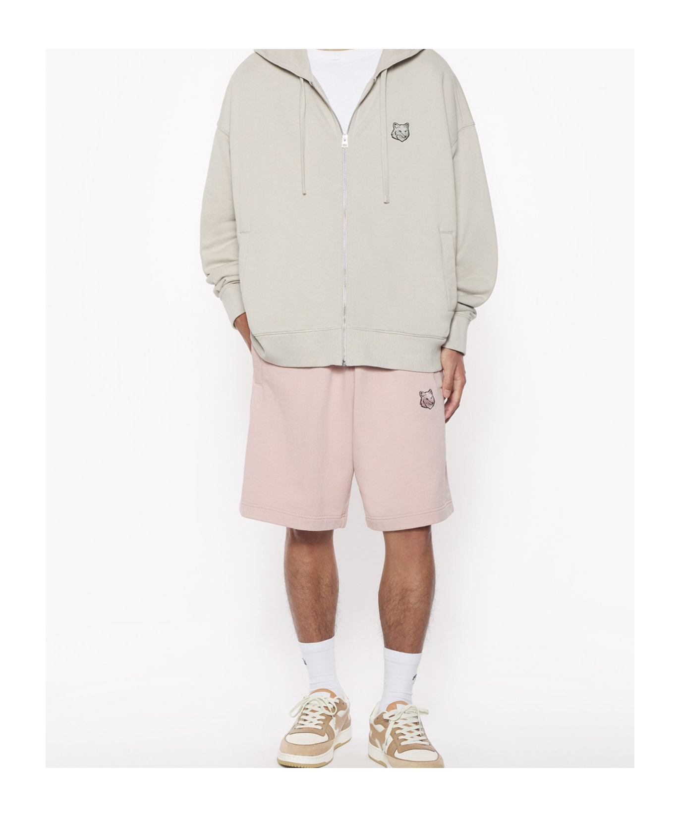 Maison Kitsuné Bold Fox-head Paneling Loose Sports Shorts In Pink