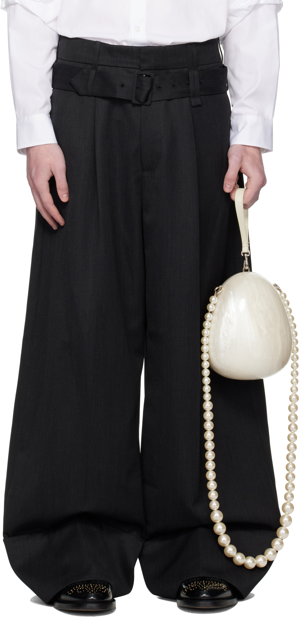 Simone Rocha Gray Wide Leg Multi Belt Loop Trousers In Black