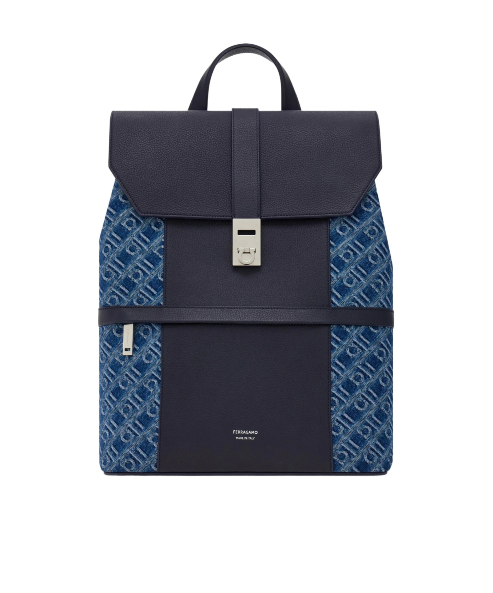 Ferragamo Monogram Backpack With Gancini Buckle In Blue