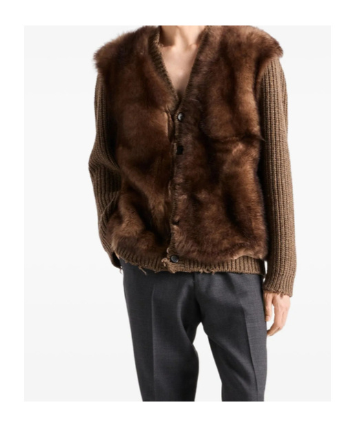 Prada Shearling-trimmed Wool Cardigan In Brown