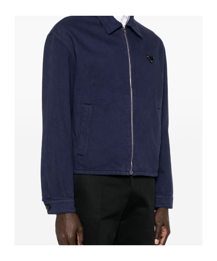 Shop Prada Old Denim Zipper Jacket In Blue