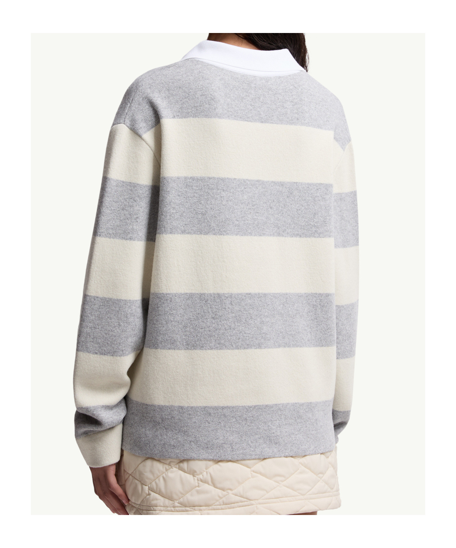 Moncler Striped Wool And Cotton-blend Polo Shirt In Gray