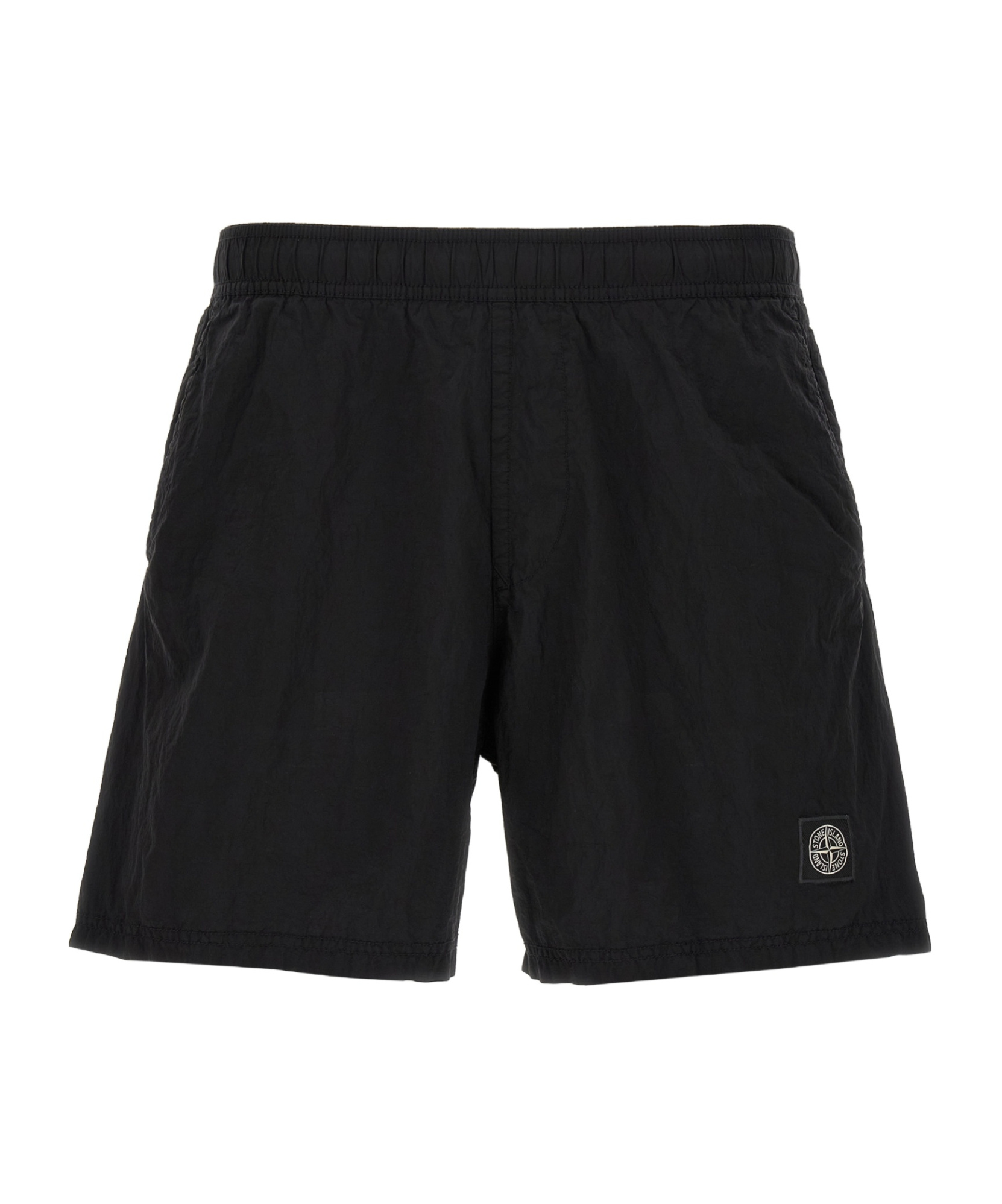 Stone Island Compass-badge Crinkled Shorts In Black