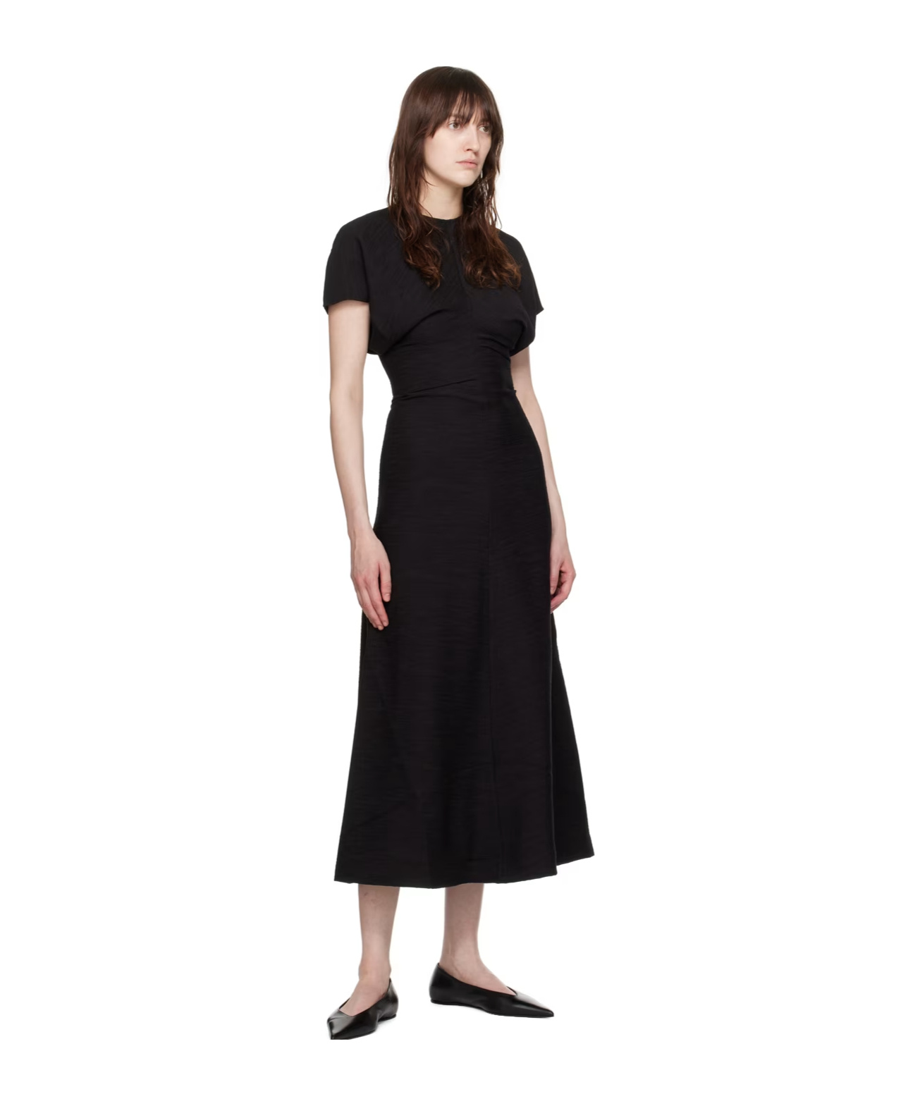 Shop Totême Slouch-waist Plissé Midi Dress In Black