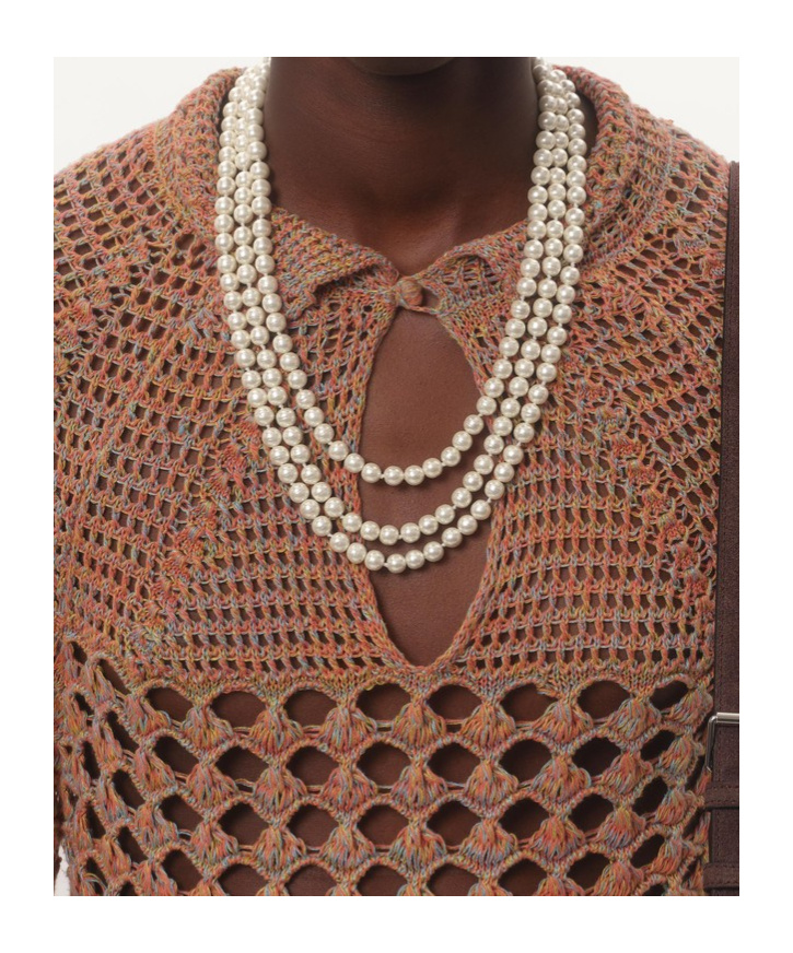 Valentino Openwork Sweater In Linen Blend In Brown