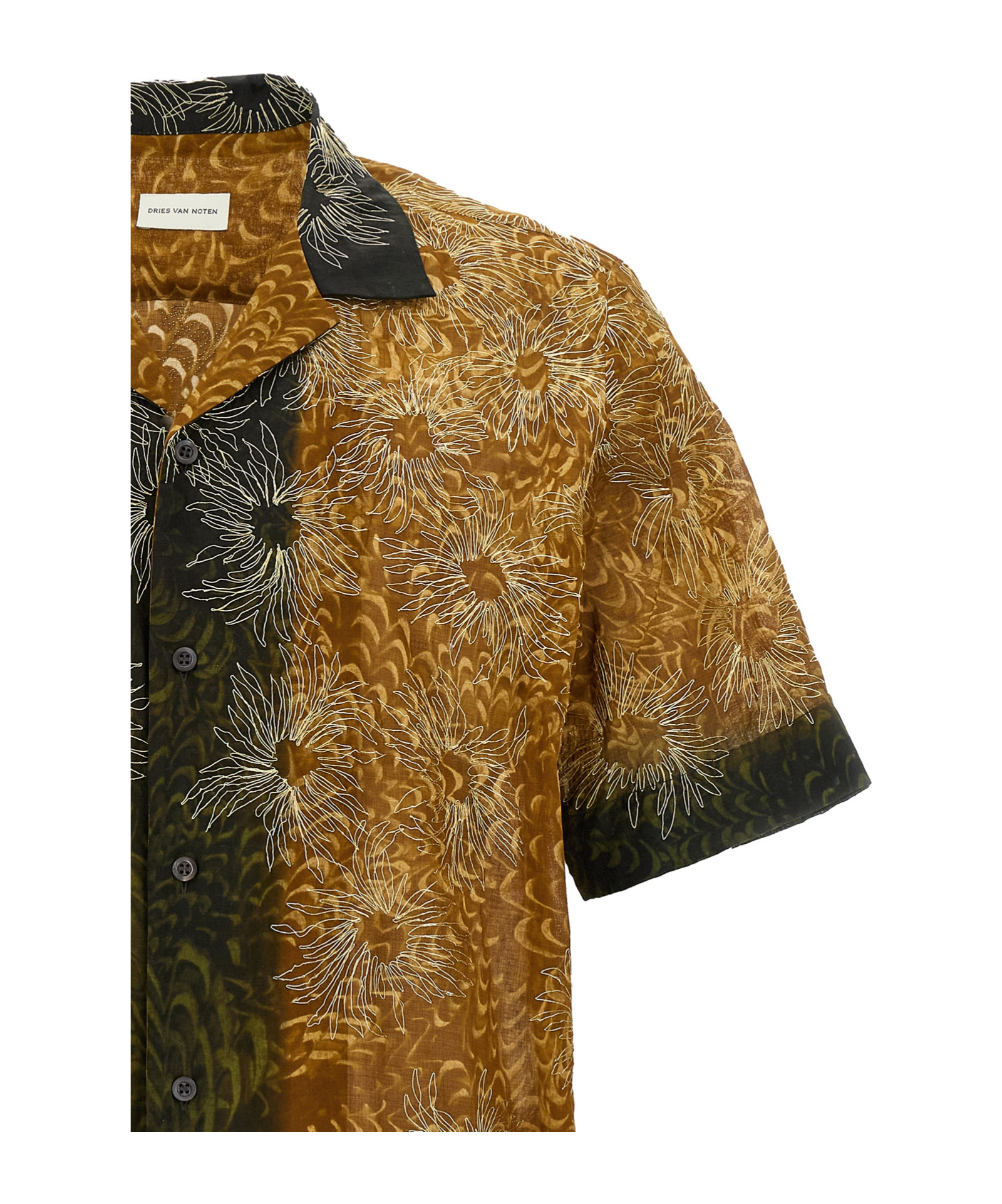 Dries Van Noten Short Sleeve Cotton Shirt In Brown