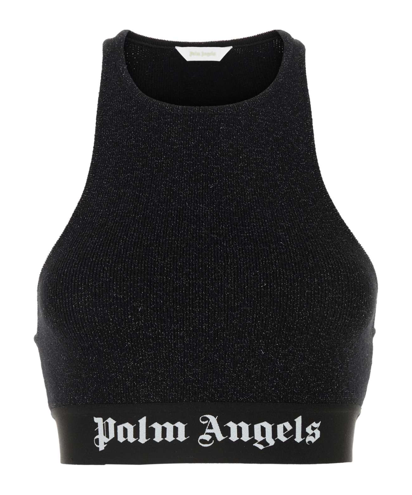 Palm Angels Sleeveless Cropped Knitted Top In Black