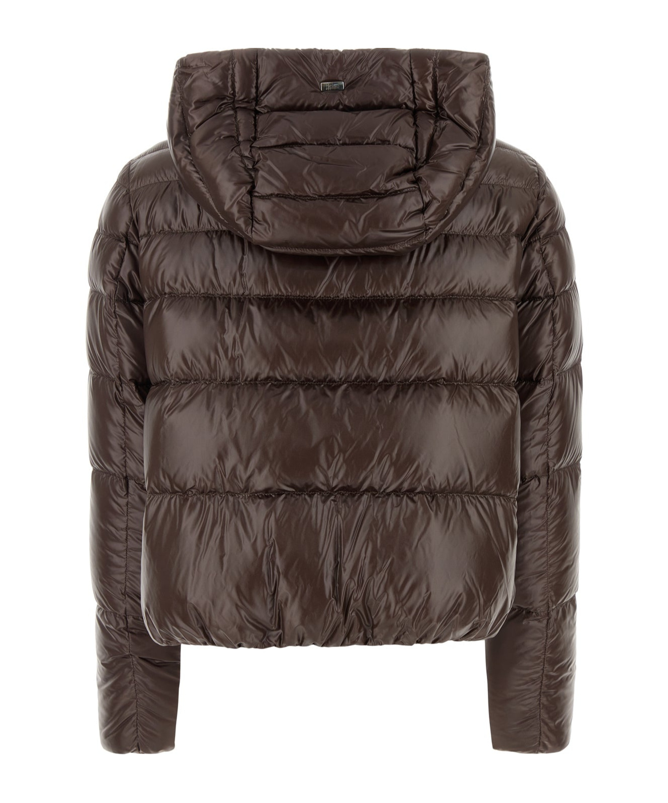 Herno Brown Cropped Down Jacket With Fixed Hood With Snap Buttons In Tech Fabric Woman In Brown
