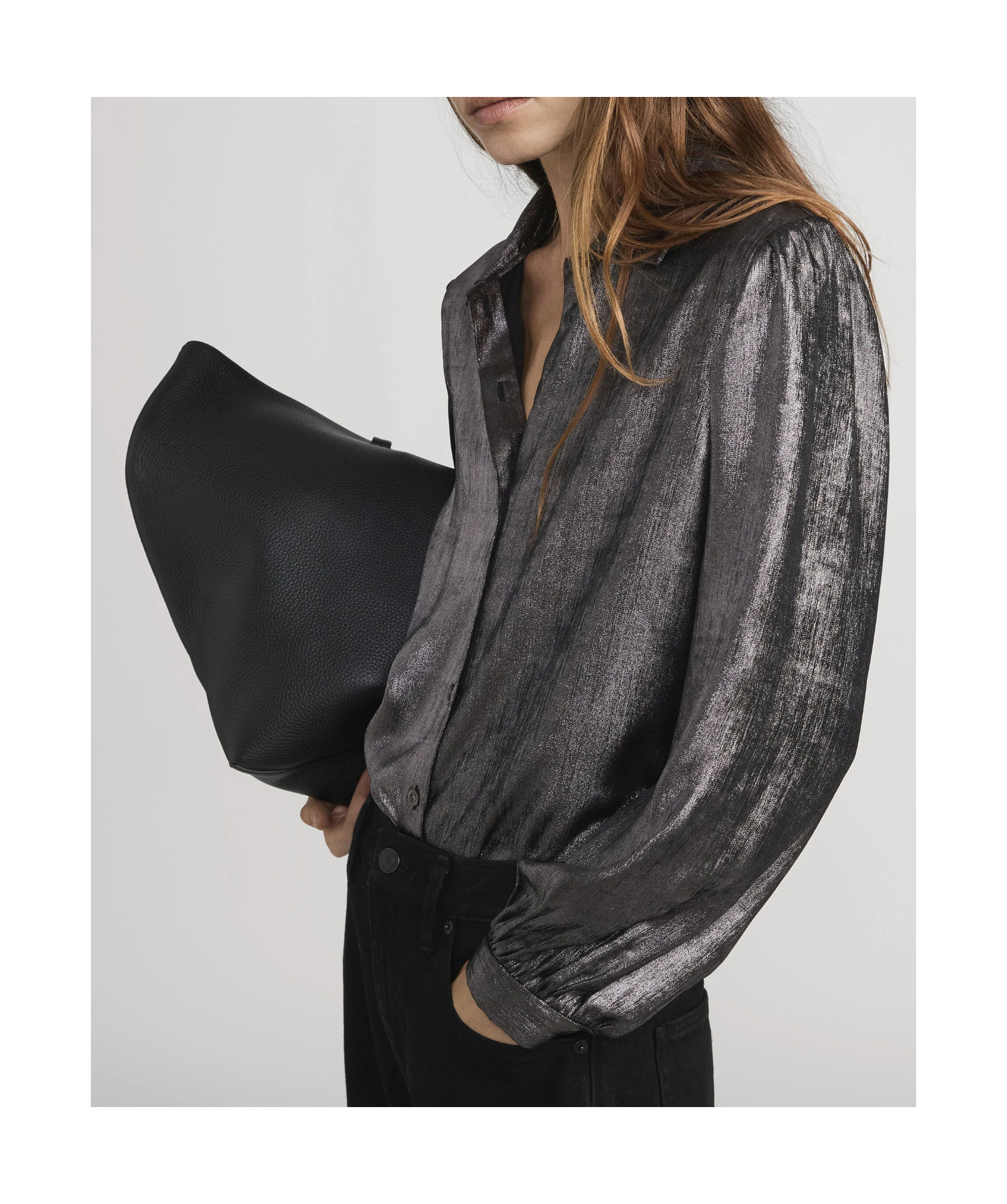 Frame The Shiny Staple Blouse In Brown