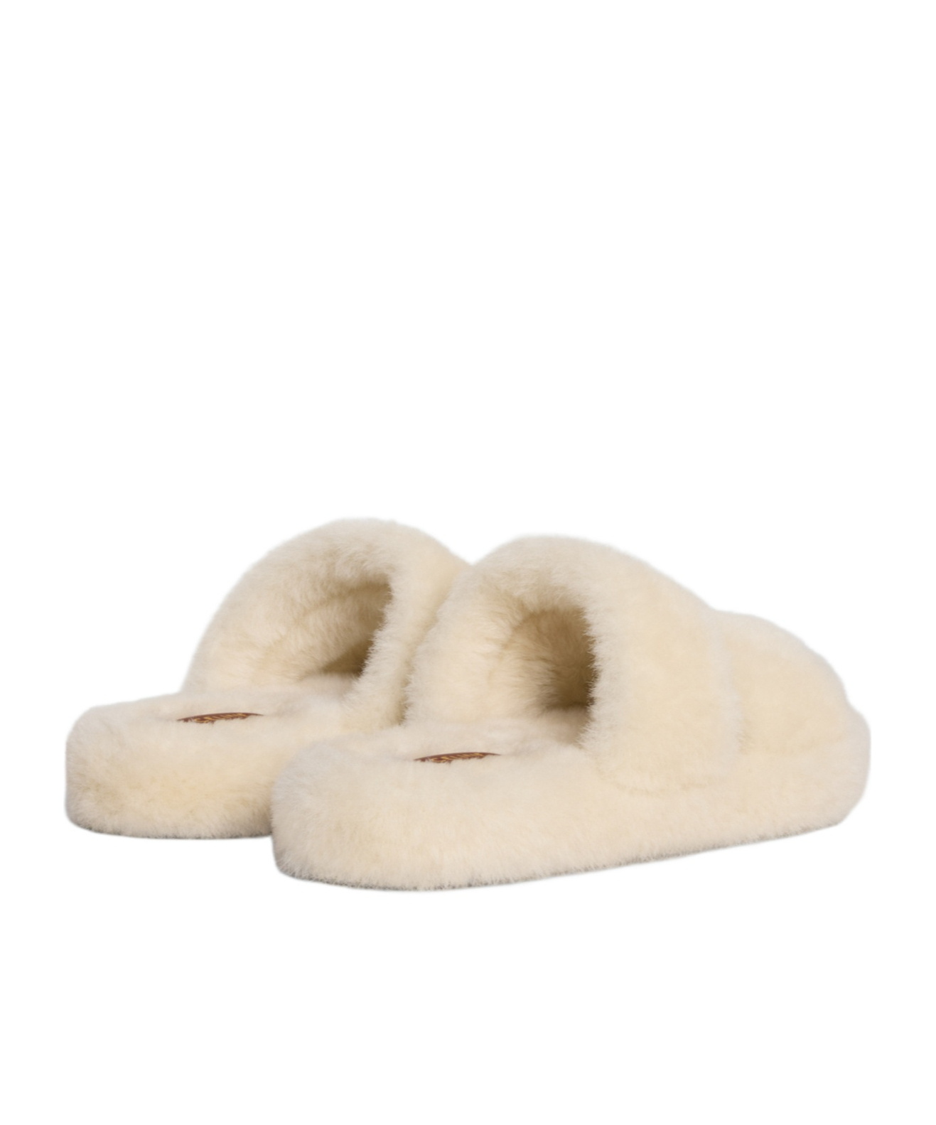 Celine Triomphe Shearling Fur Slides In Nude