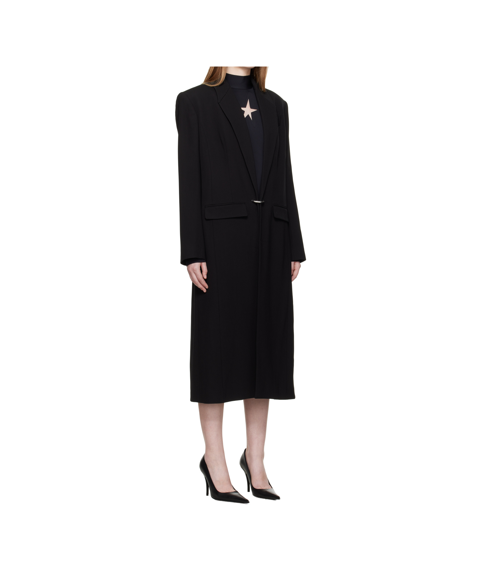 Mugler Single-breasted Ring-fastening Coat In Black