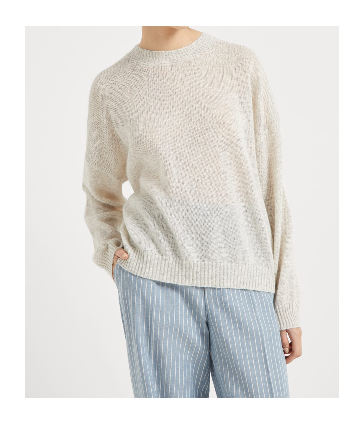 Brunello Cucinelli Round-neck And Long-sleeved Sweater In White