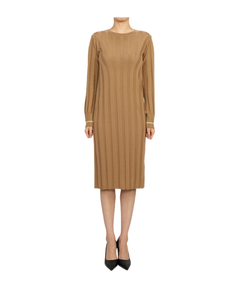 Max Mara Long-sleeved Knitted Dress In Brown