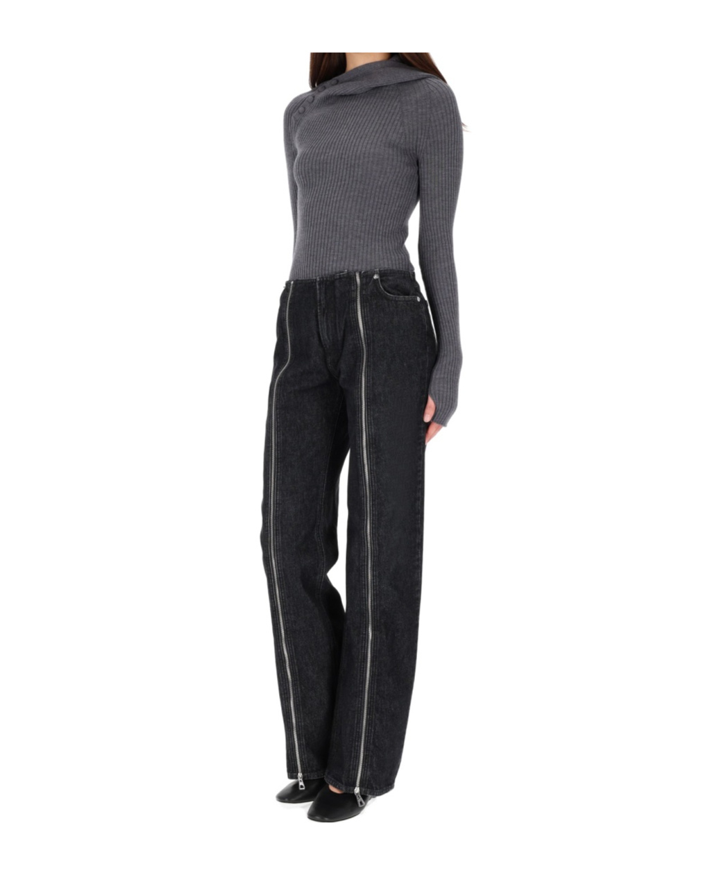 Jean Paul Gaultier Fitted Ribbed Merino Wool Sweater In Gray