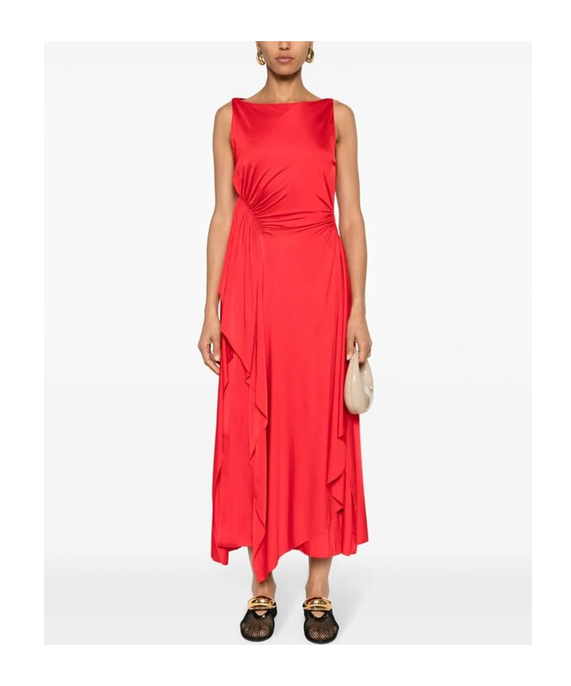 Lanvin Draped Red Midi Dress With Flattering Silhouette In Red