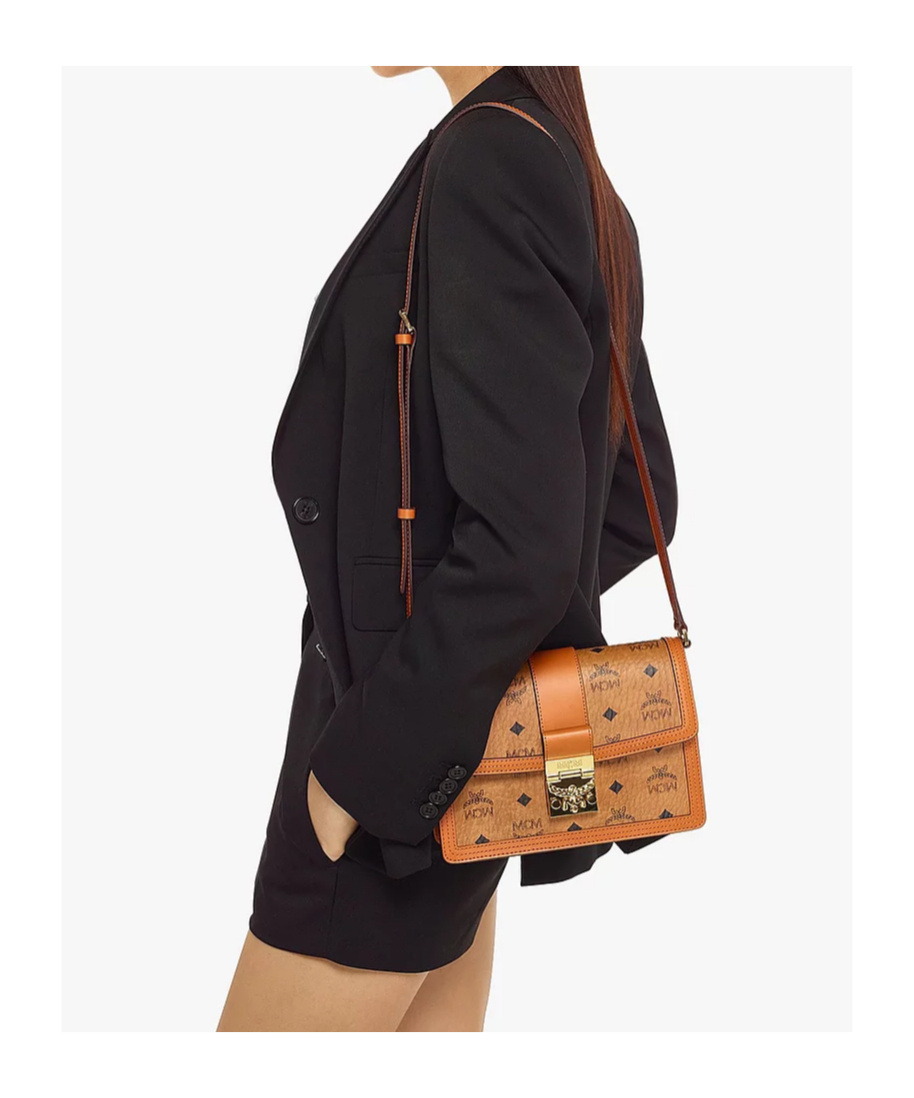 Mcm All-over Monogram-print Crossbody Bag In Orange