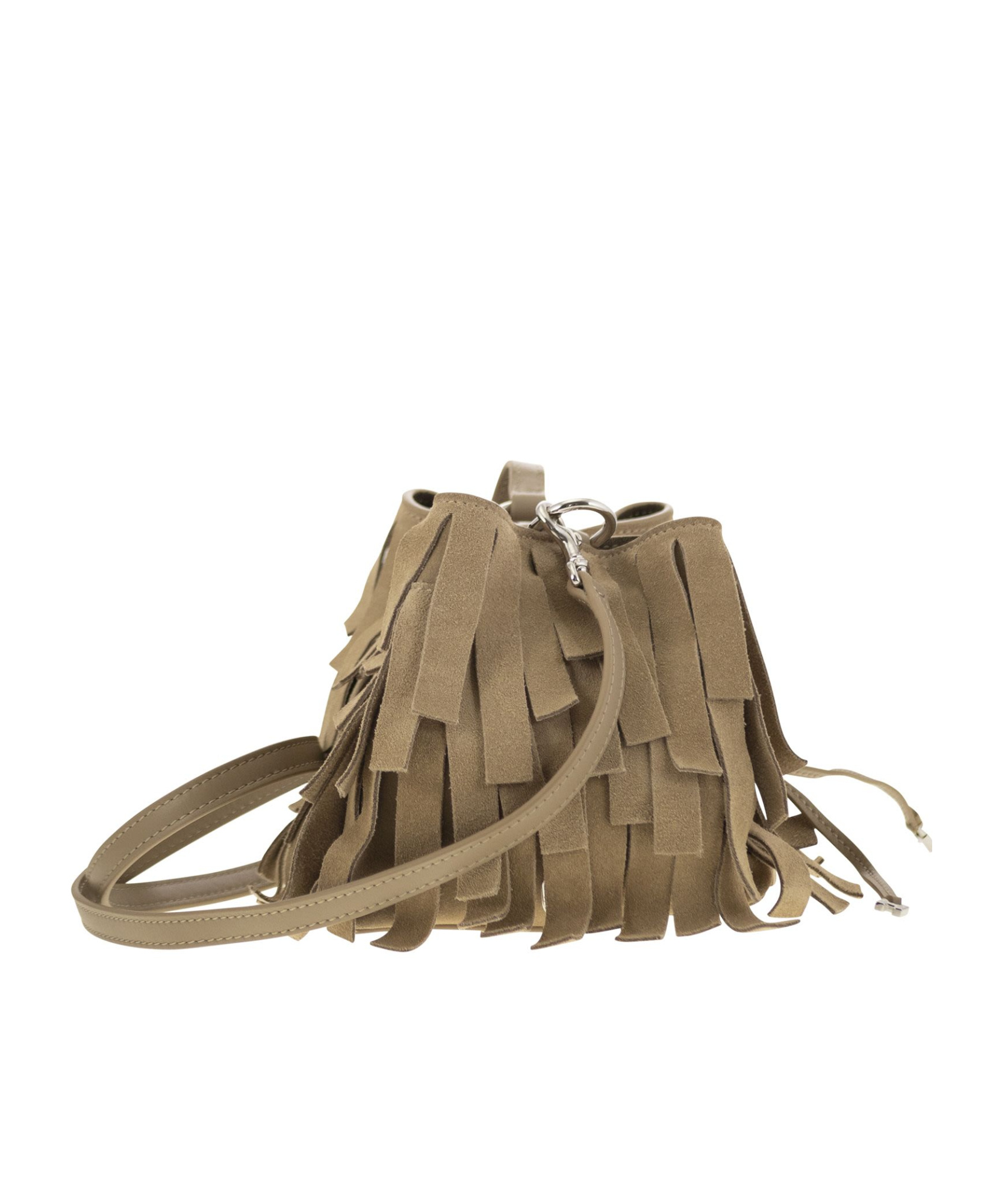 Hogan Hocket Mini Bucket Bag In Suede With Fringe Workmanship In Brown