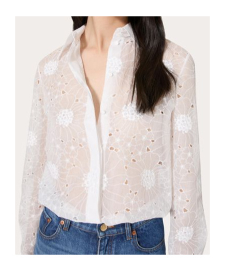 Valentino Ivory Organdis Daisy Shirt In White