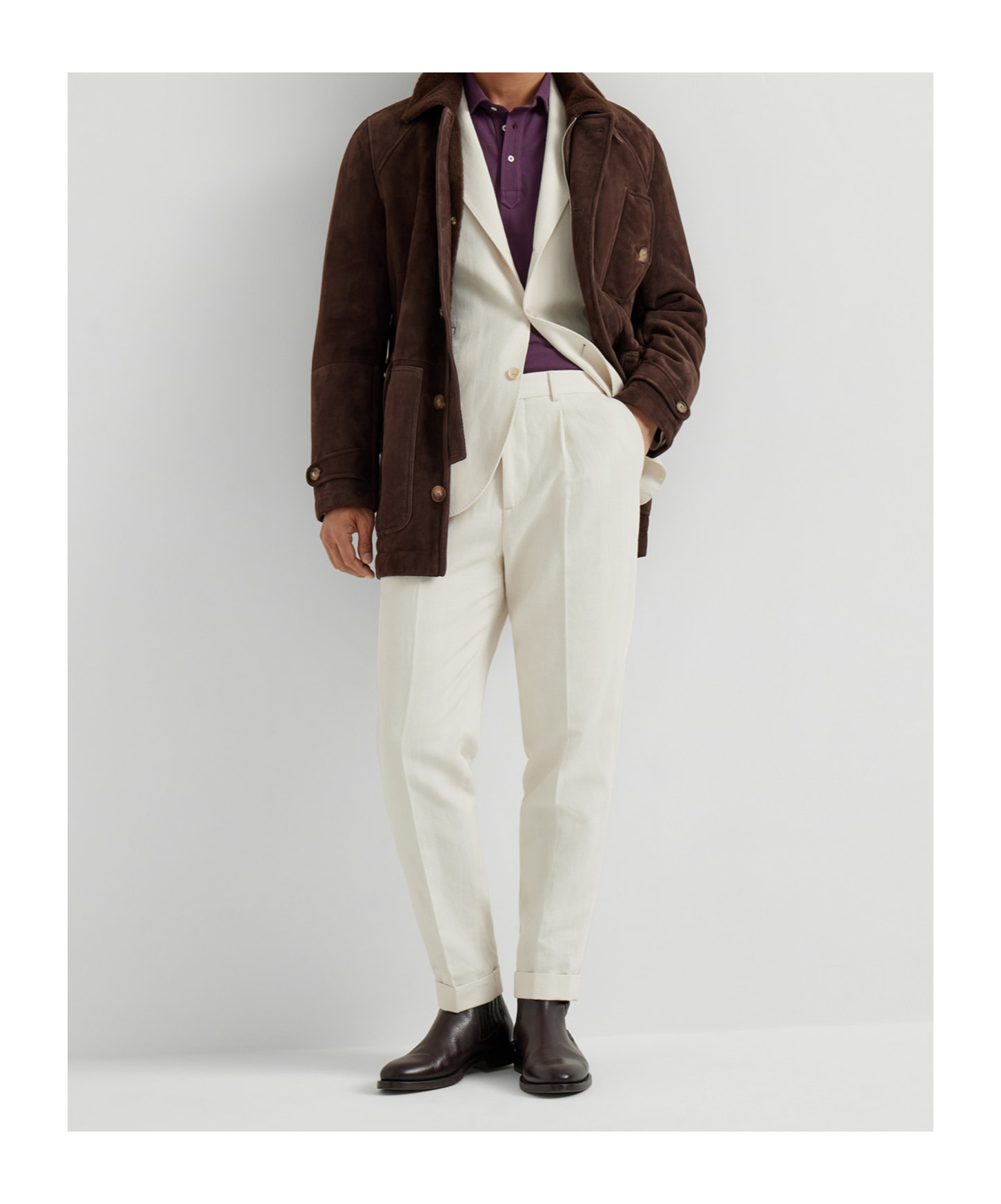 Brunello Cucinelli Shearling Single-breasted Coat In Brown