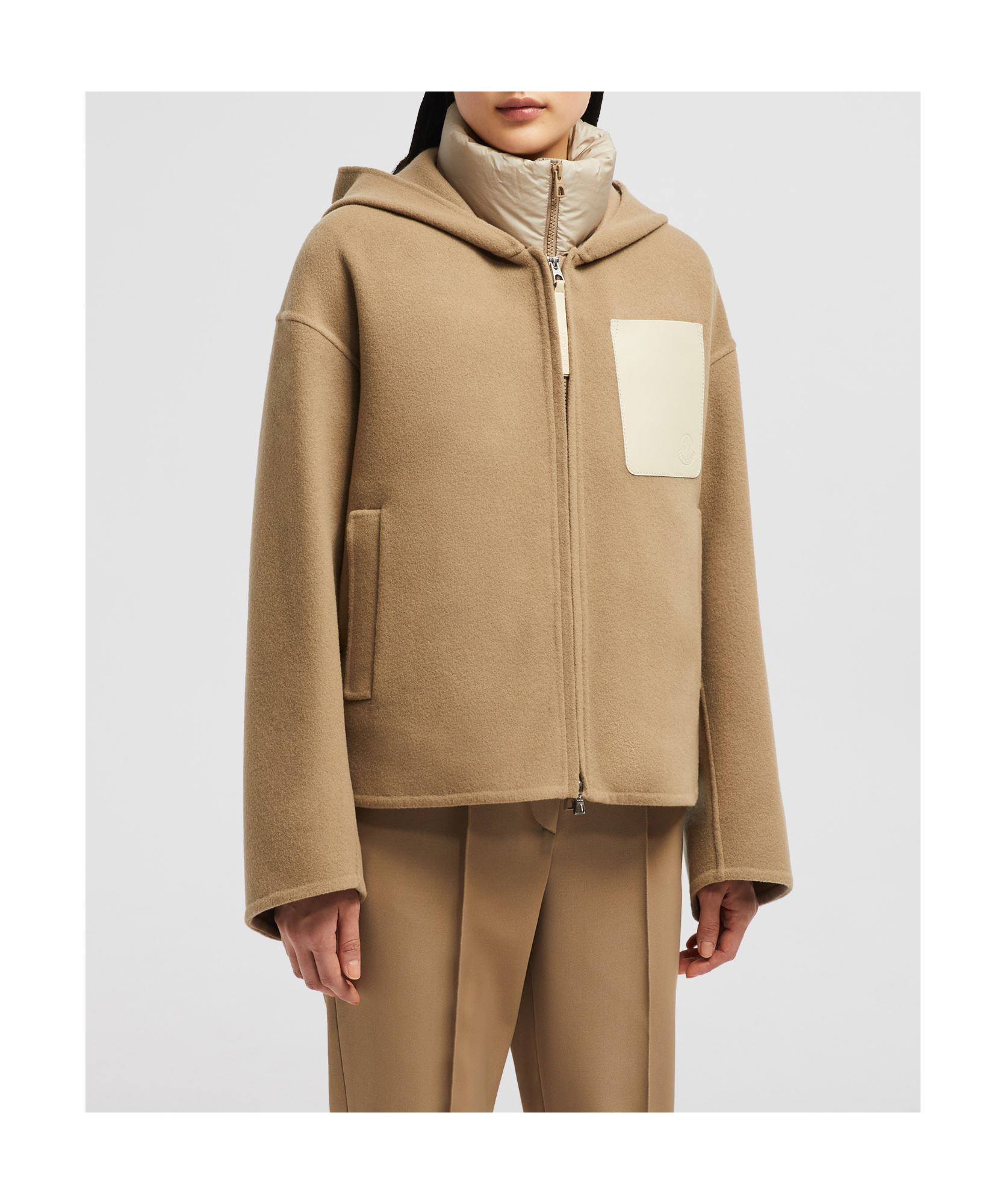 Moncler Long-sleeved Wool And Cashmere Three-in-one Down Jacket In Nude