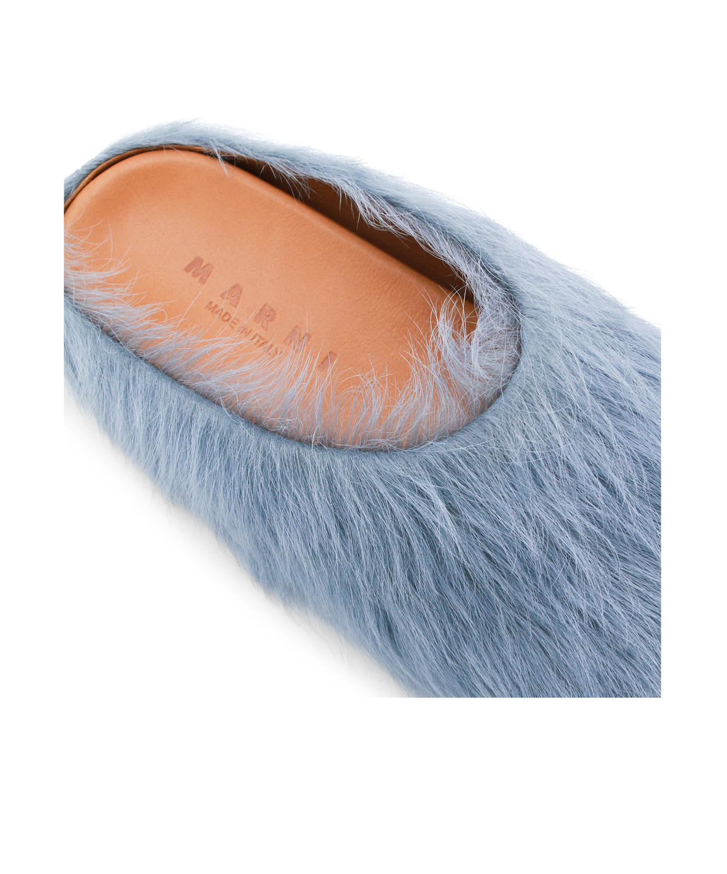 Marni Faux Fur Round Toe Slippers With Heel In Blue