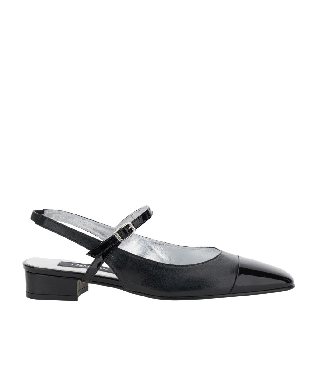 Carel Paris Leather Block Heel Ballerinas With Sling Back In Black