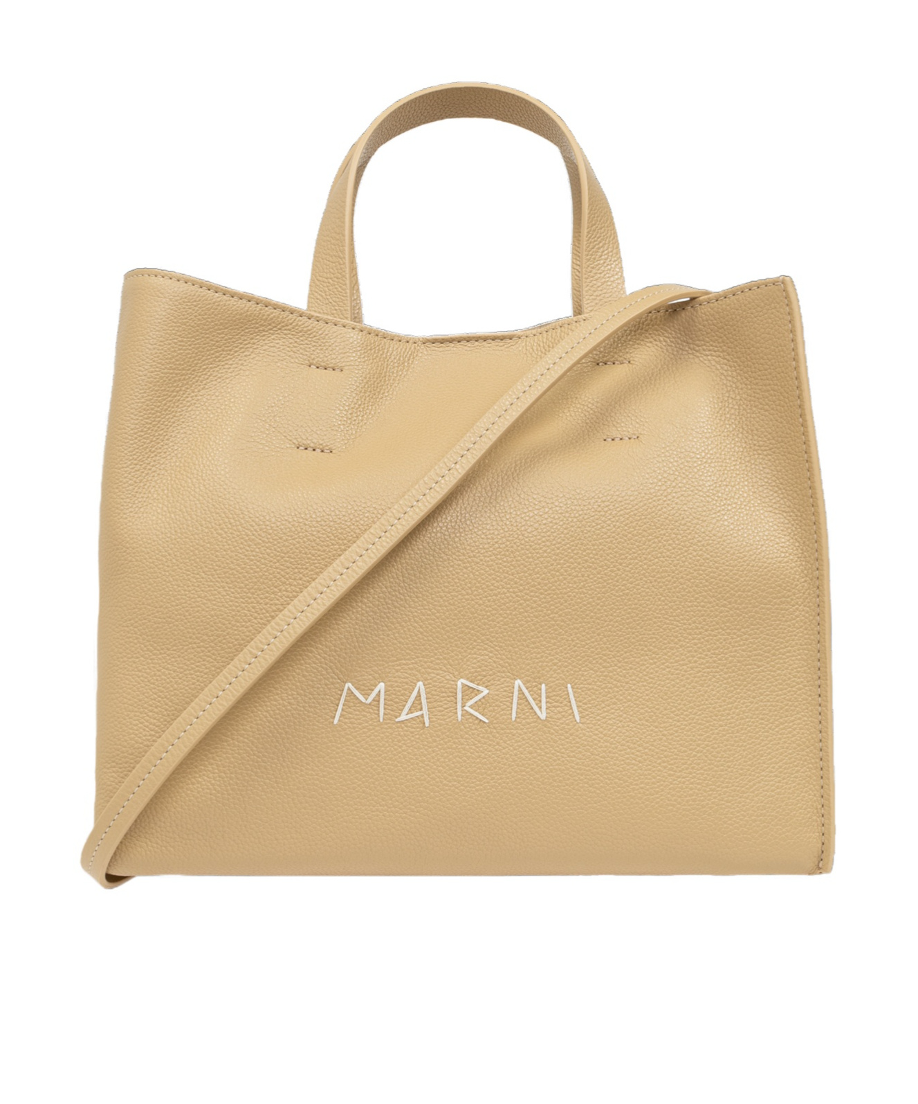 Marni Museo Logo Embroidered Shopper Bag In Nude