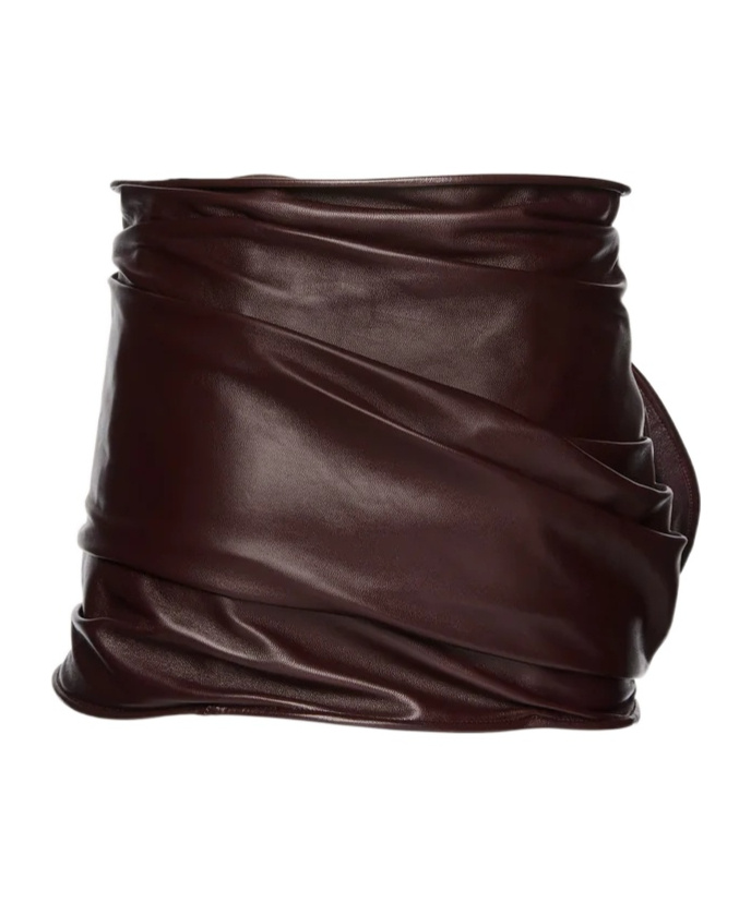 Magda Butrym Rose-draped Leather Mini Skirt In Brown