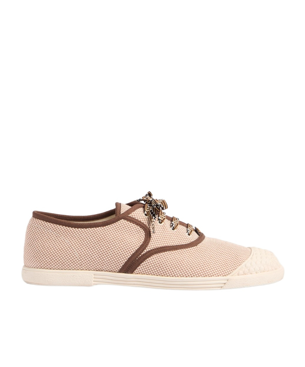 Valentino Bay By Bay Webbing-trimmed Checked Canvas Sneakers In Nude