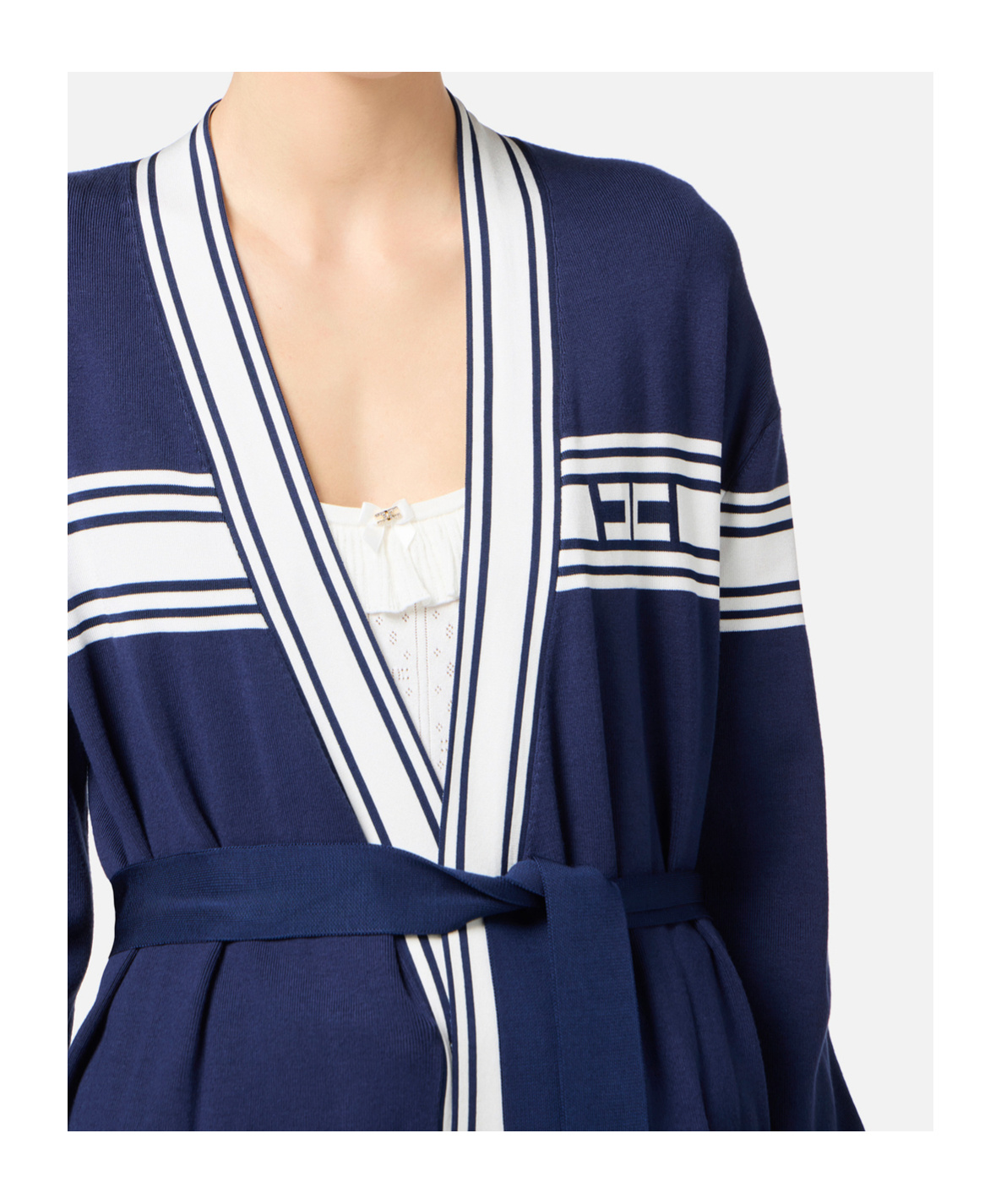 Elisabetta Franchi Viscose Cardigan With Contrasting Bands