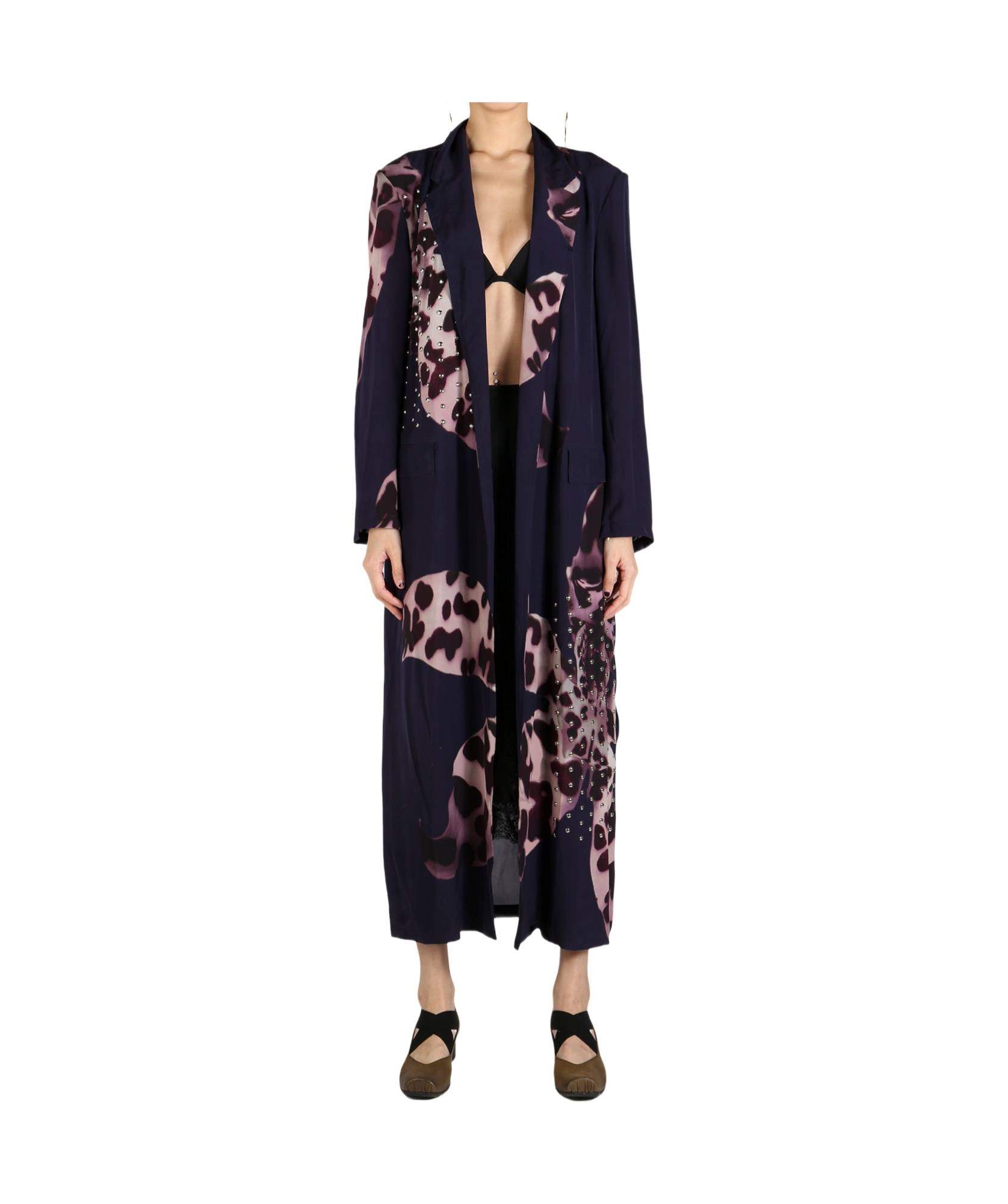 Shop Dries Van Noten Floral Print Embellished Coat In Navy