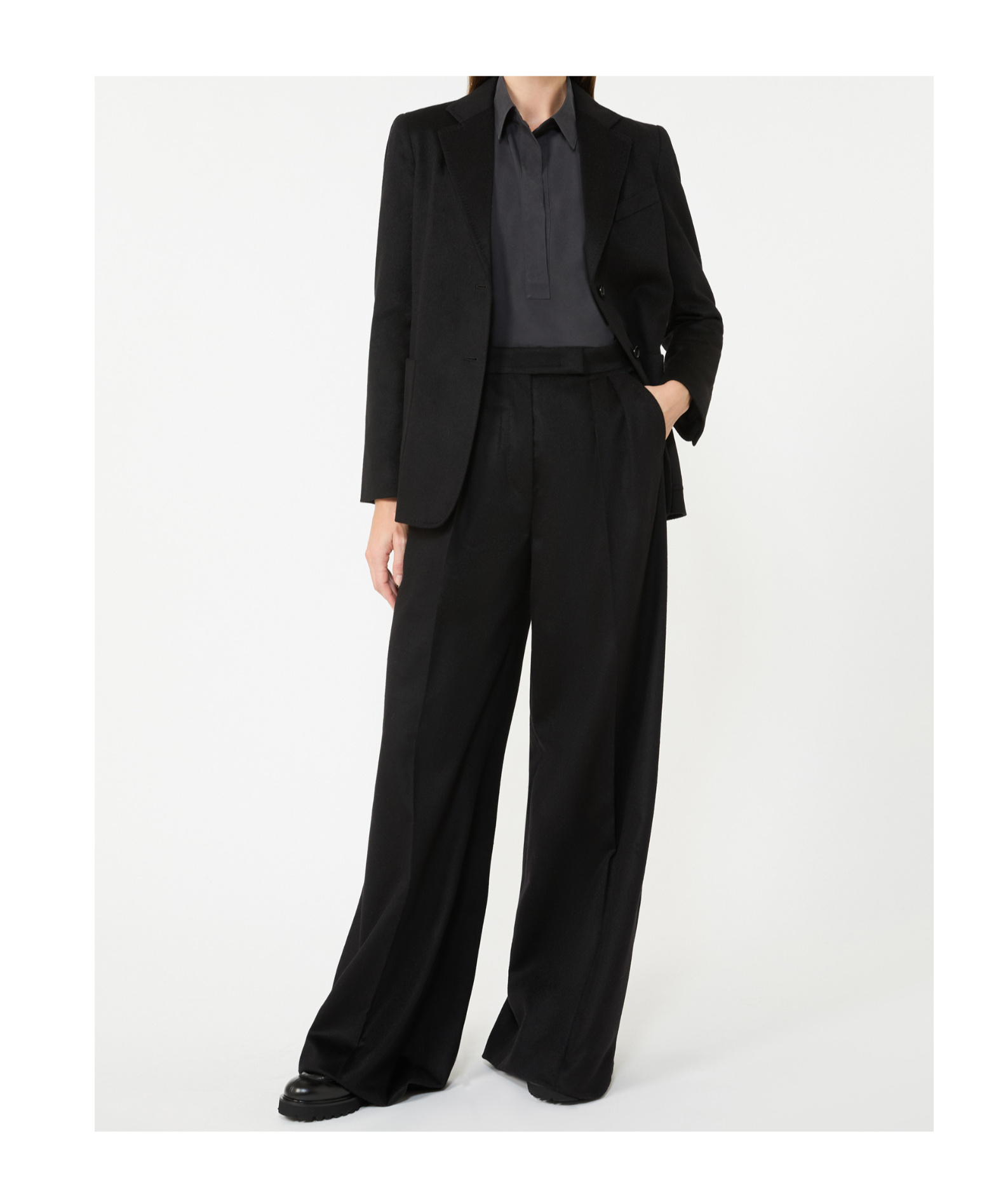 Max Mara V-neck Black Cotton Shirt With Loose Silhouette In Black