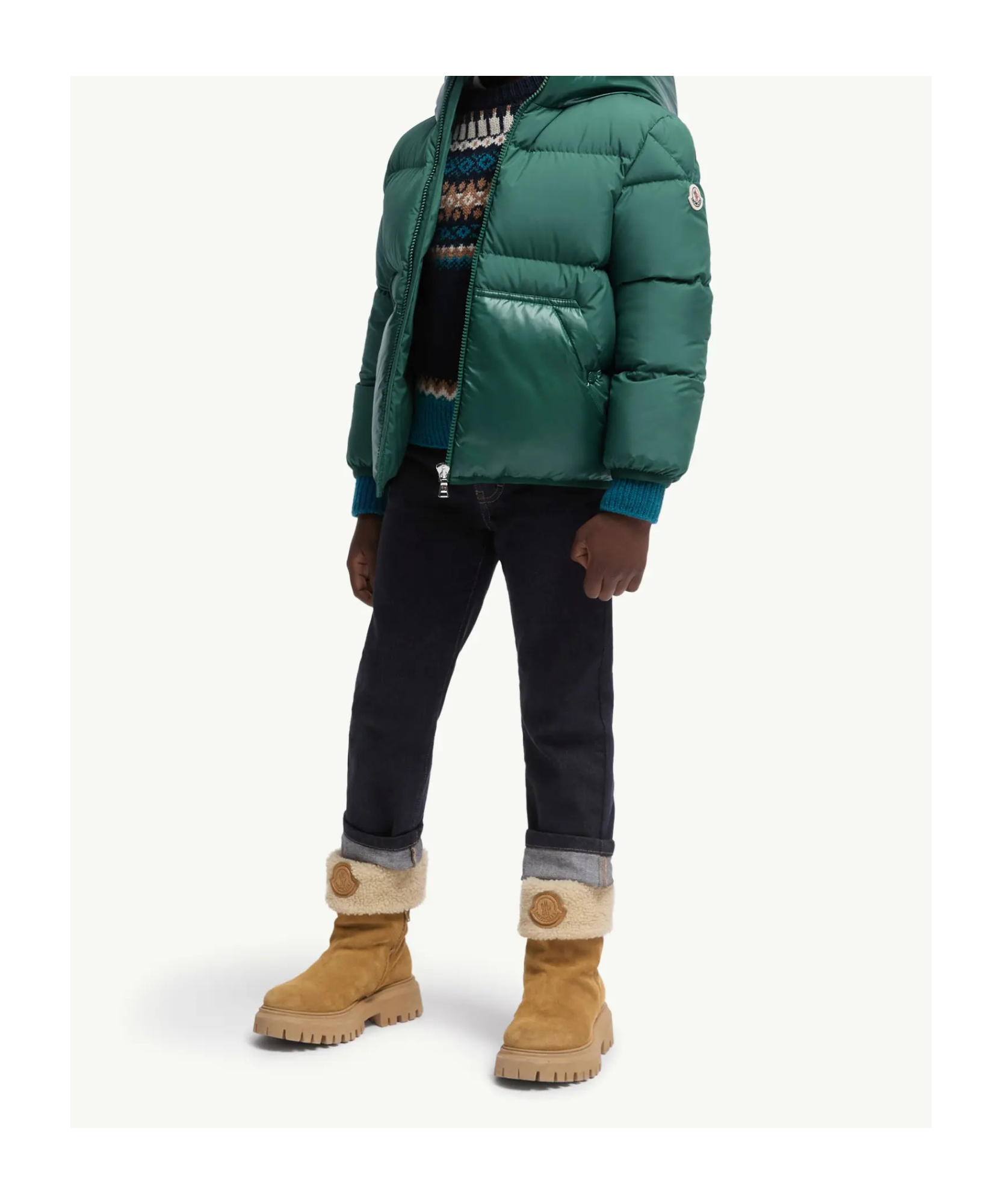 Moncler Long-sleeved Down Jacket In Green