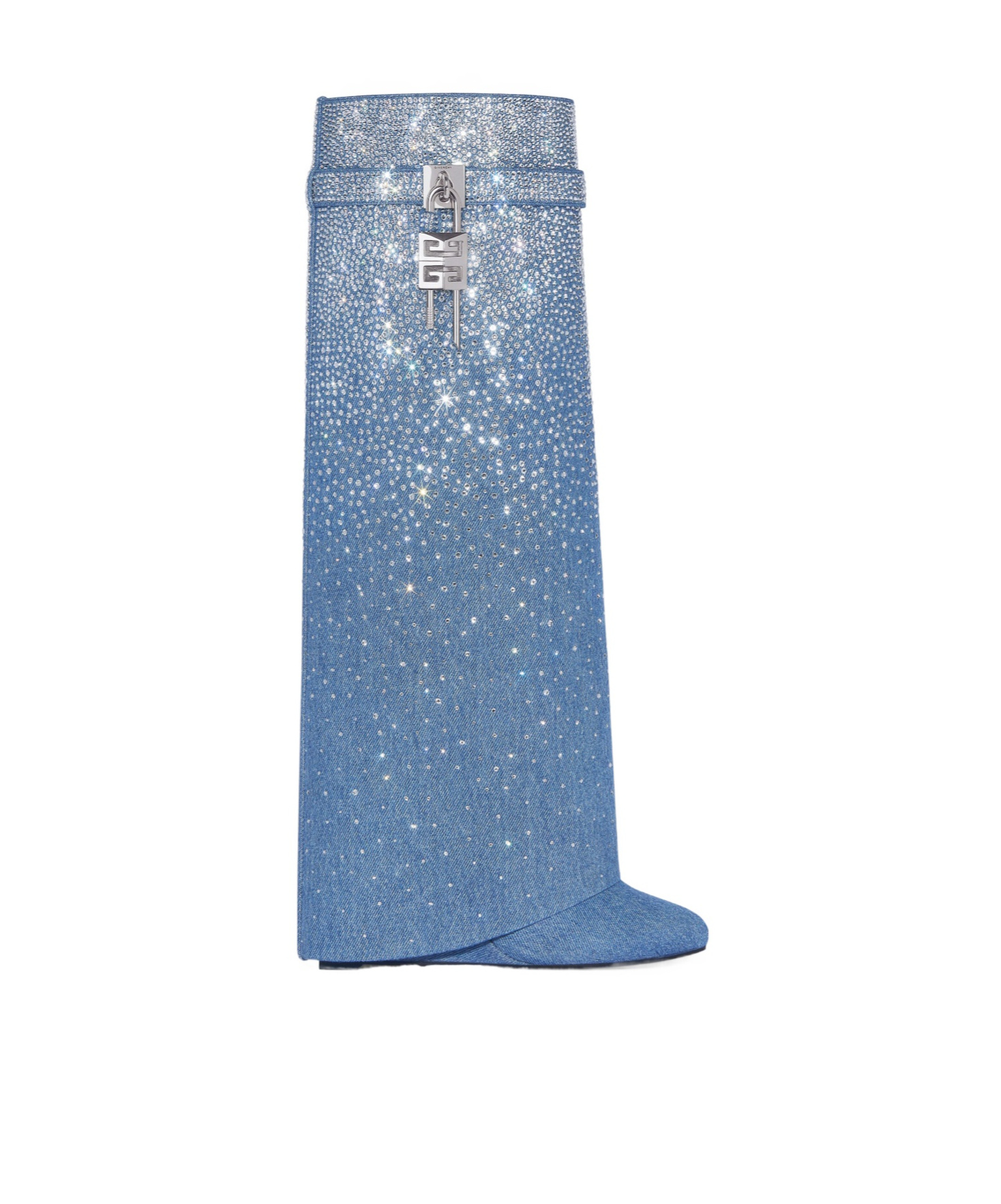 GIVENCHY SHARK LOCK BOOTS IN DENIM WITH STRASS