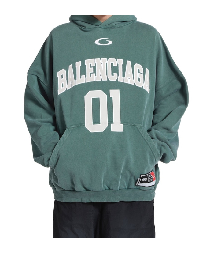 Balenciaga Hoodie Featuring Basketball Theme And Kangaroo Pocket In Green
