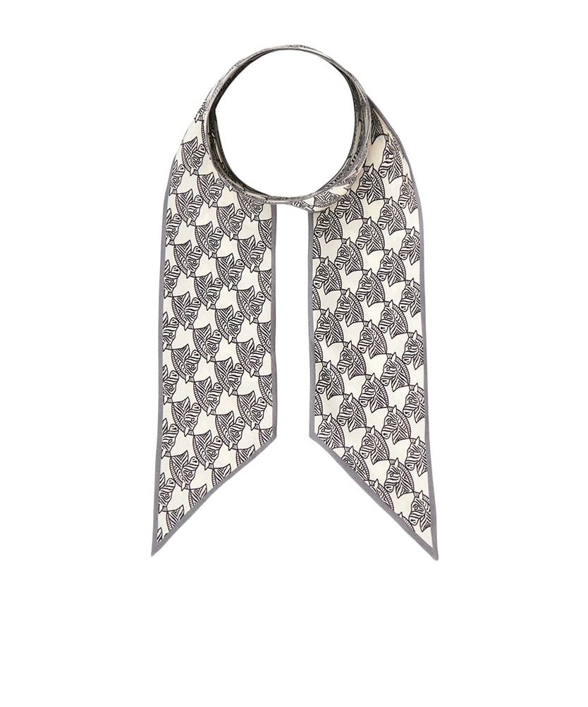 Tory Burch Zebra-print Silk Ribbon Tie In Gray