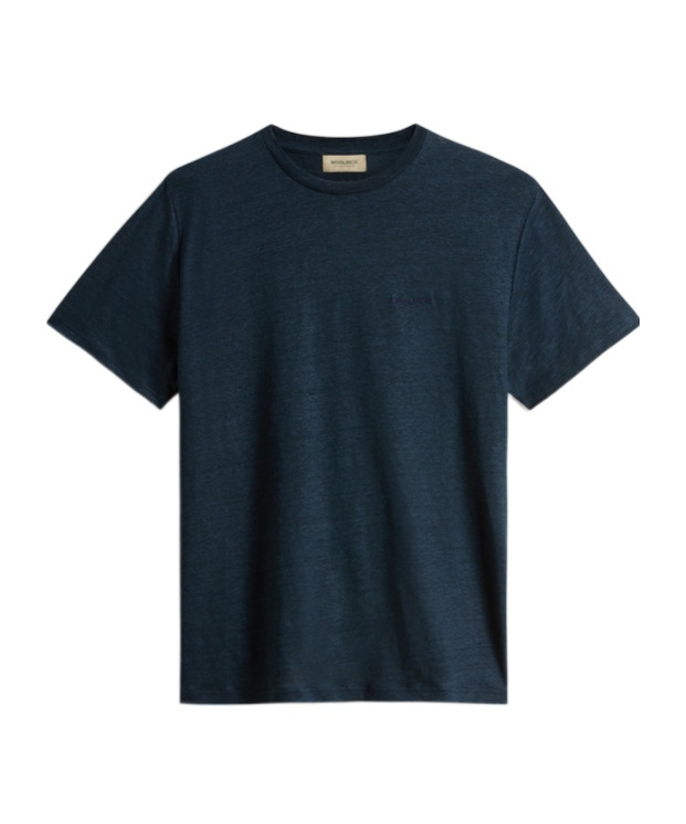 Woolrich Pure Linen T-shirt With Embroidered Logo In Black