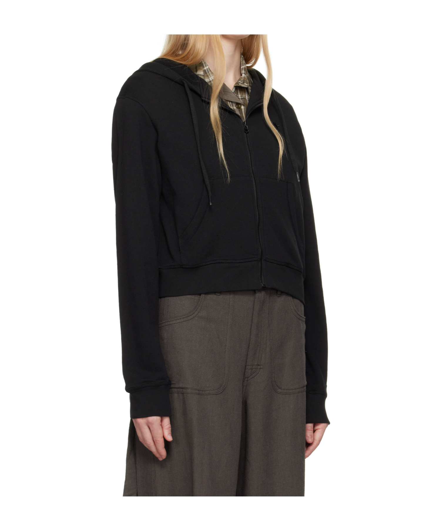Open Yy Casual Zip-up Hoodie In Black