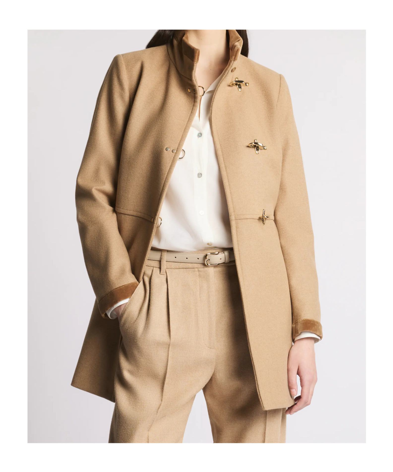 Fay Virginia Velvet-trimmed Coat In Brown
