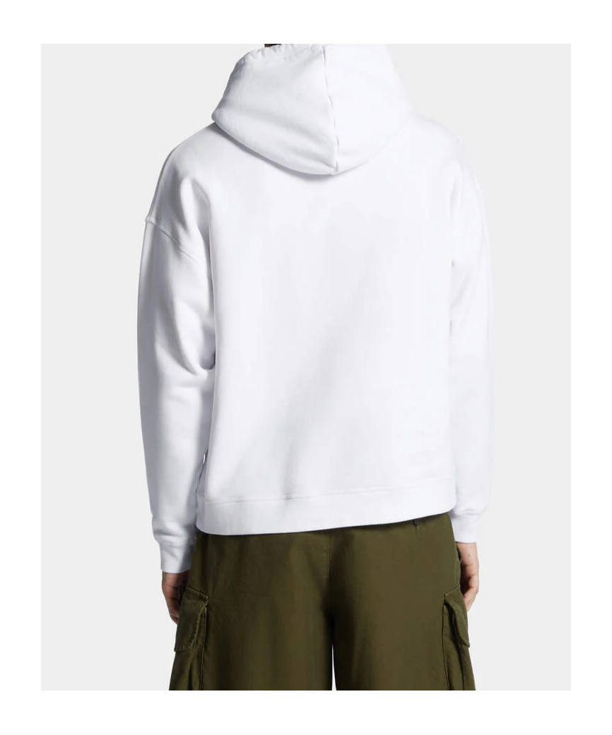 Dsquared2 Cotton Sweatshirt With Nature-inspired Print And Adjustable Hood In White