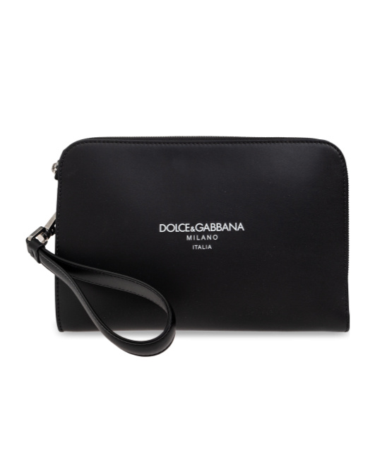 Dolce & Gabbana Clutch Leather Wrist Strap In Black