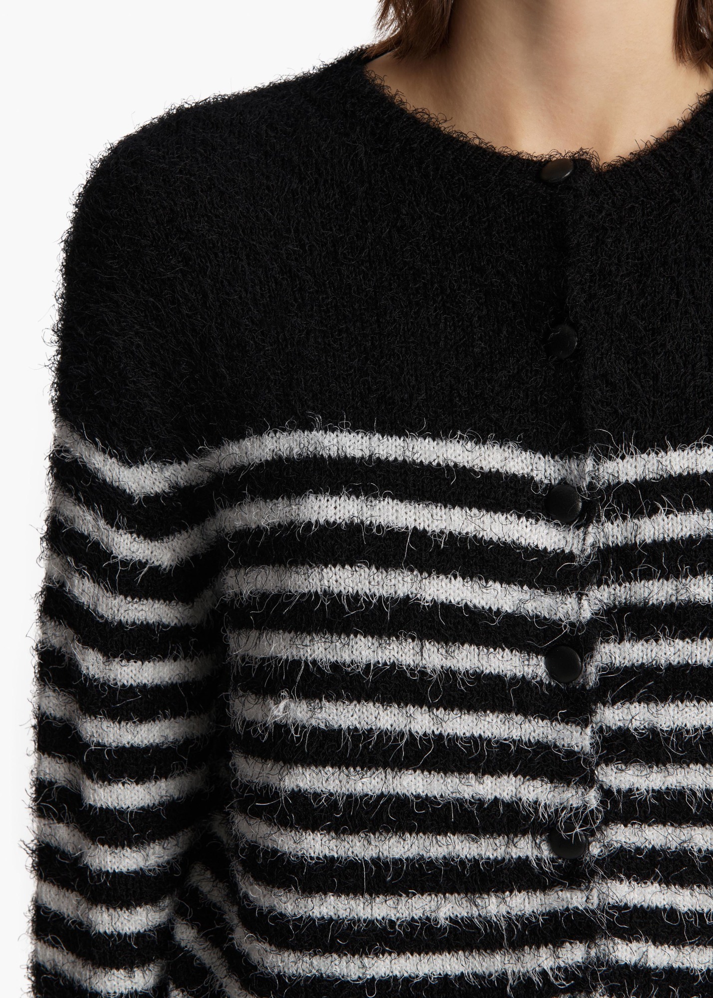 Khaite Jules Striped Silk And Cashmere Cardigan In Black