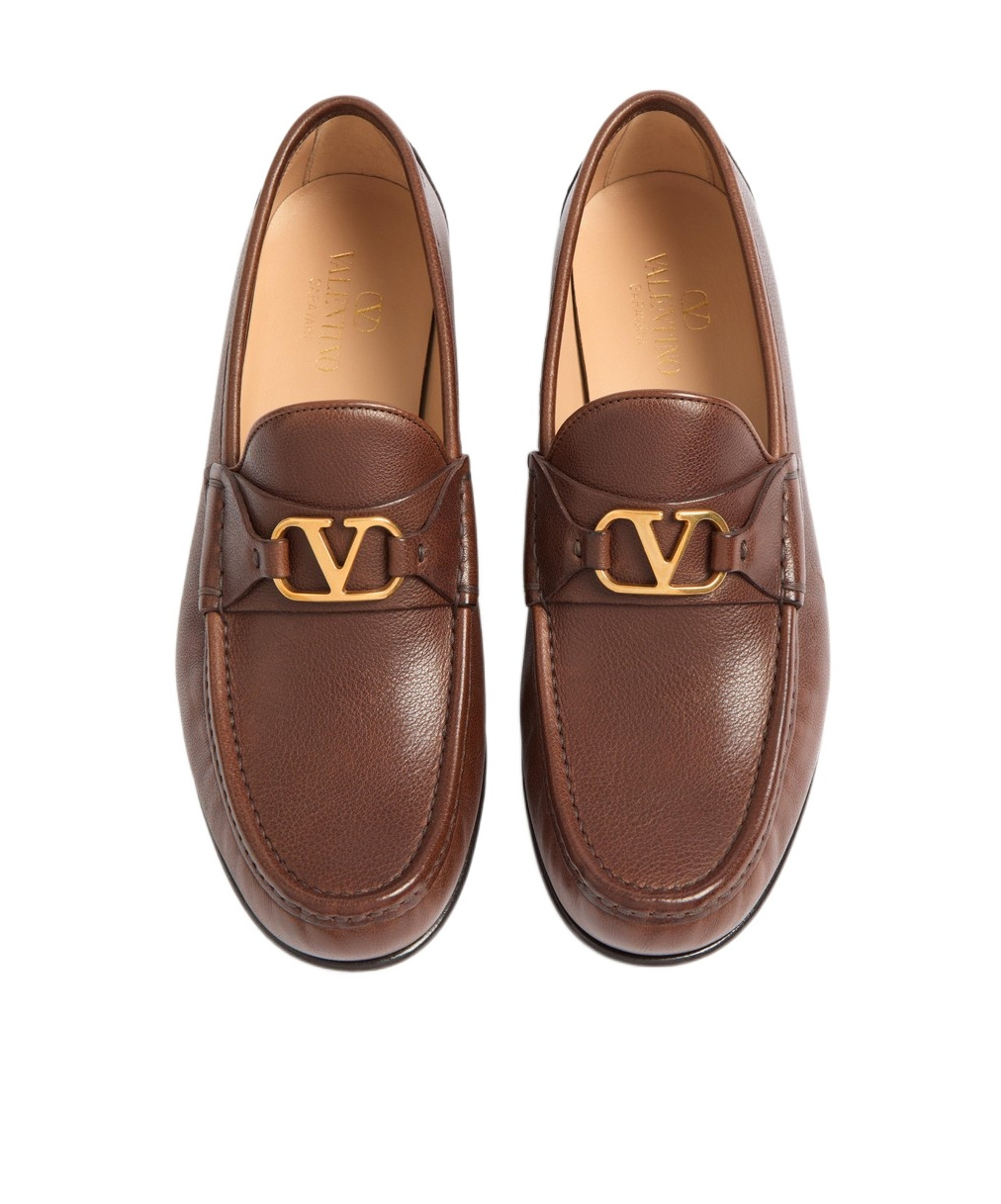 Valentino Loafers Leather Gold-tone Hardware In Brown
