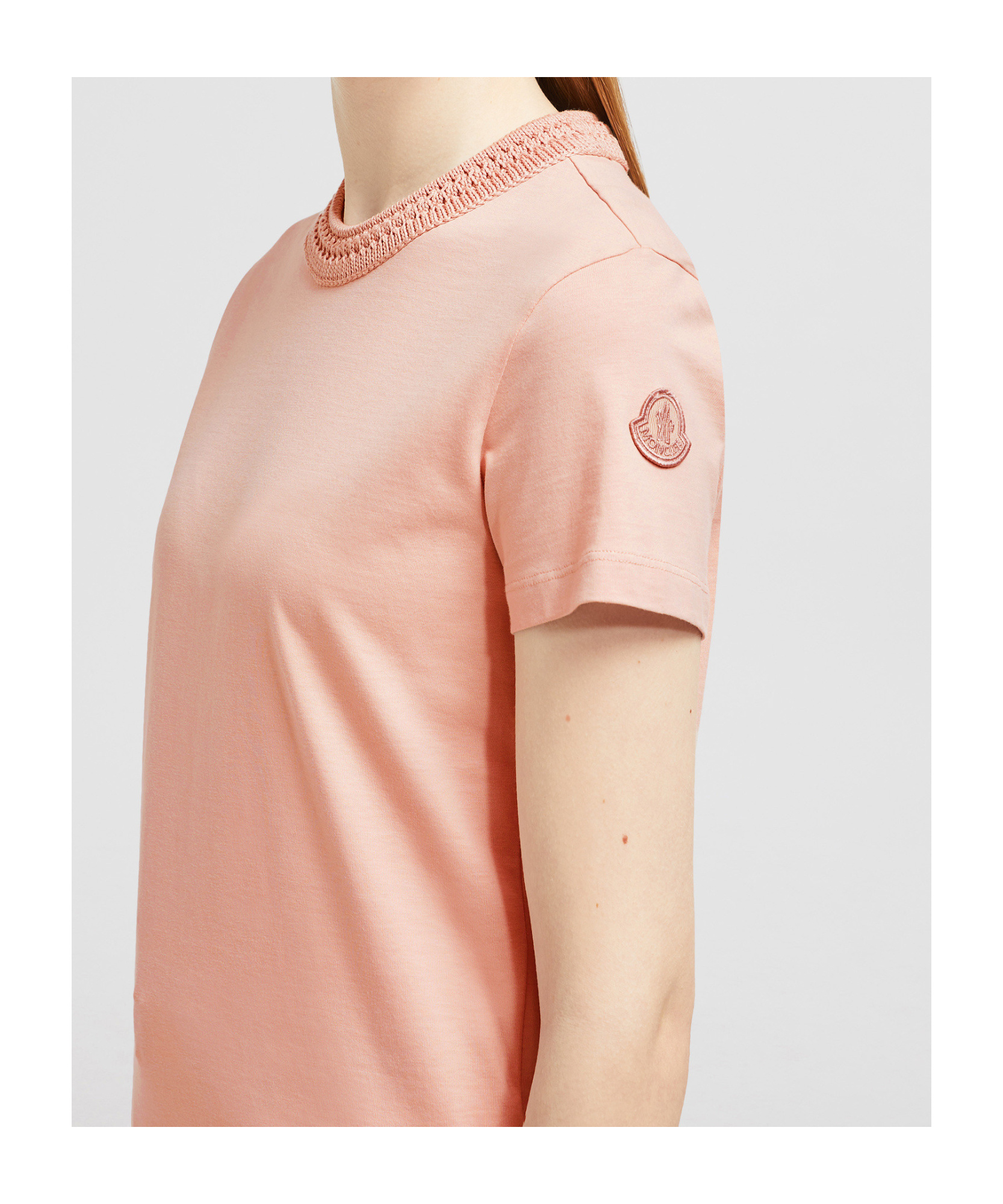 Moncler T-shirt En Coton Avec Détails En Crochet In Nude