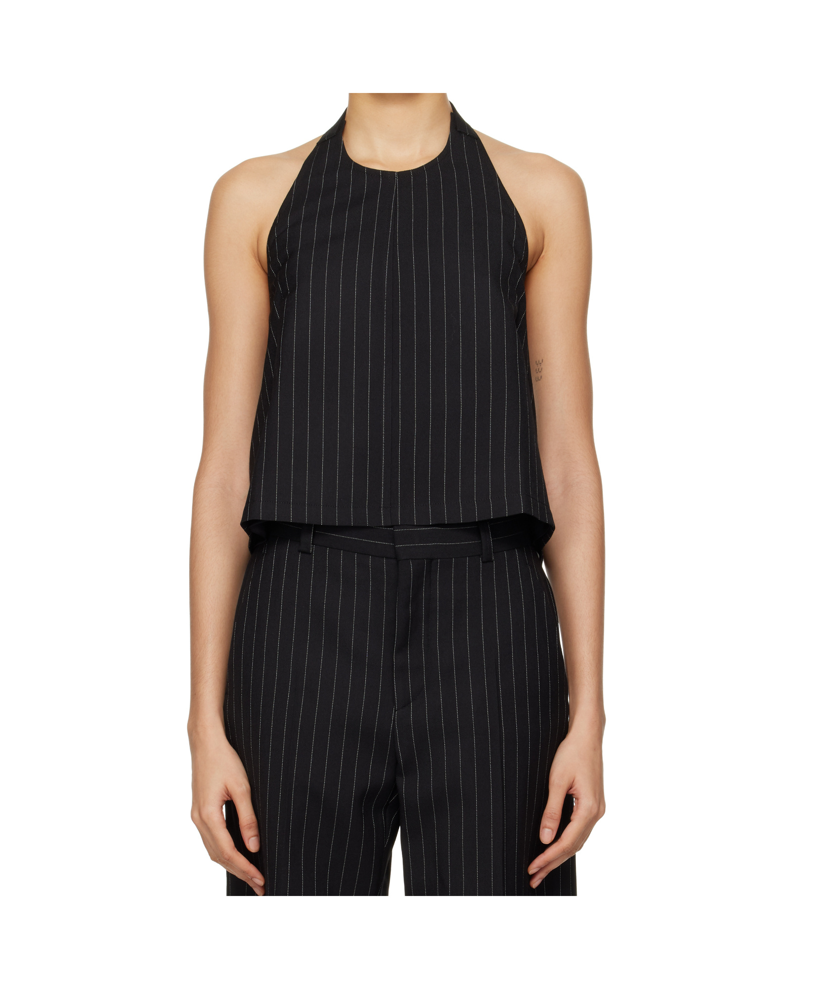 Shop Wardrobe.nyc Halter Top - Black Pinstripe