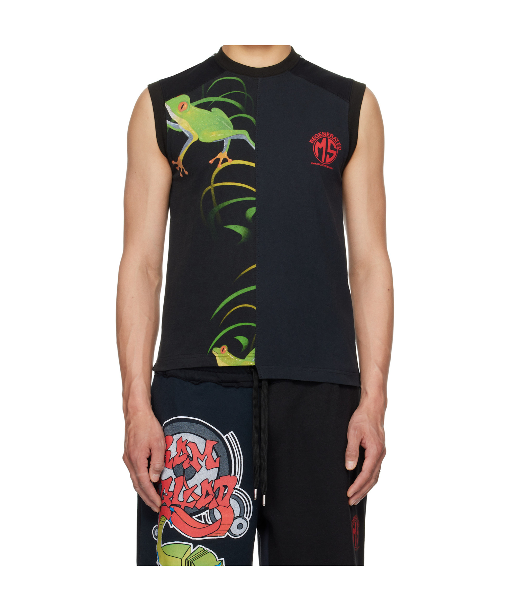 Marine Serre Black Regenerated Graphic T-shirts Tank Top In Black