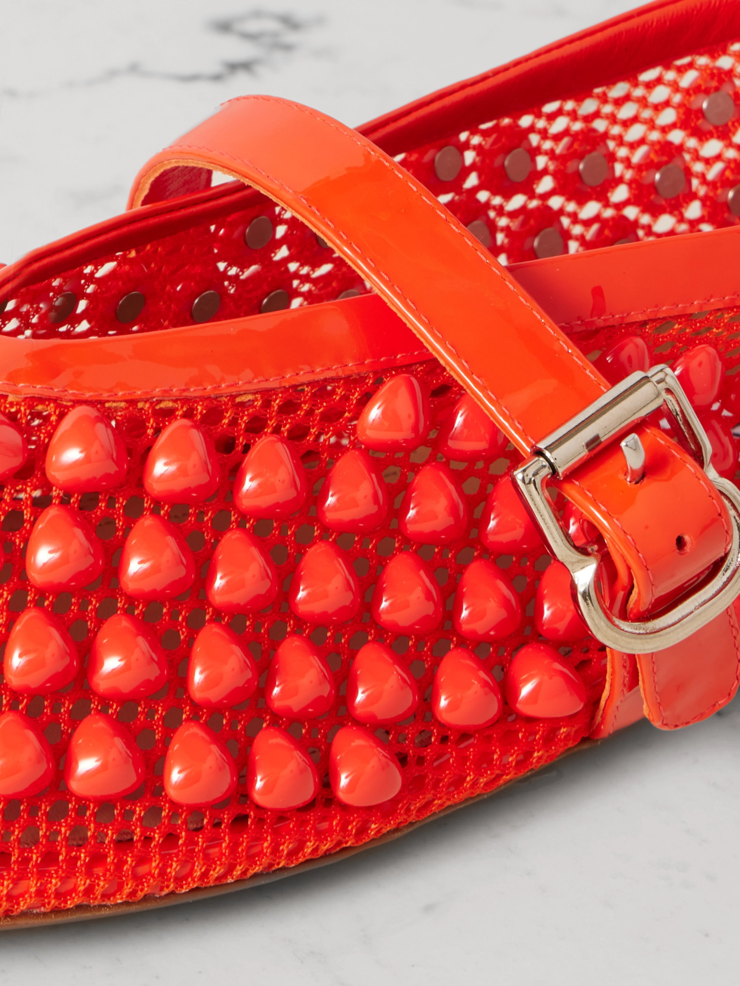 Alaïa Rivet Mesh Ballet Shoes In Red